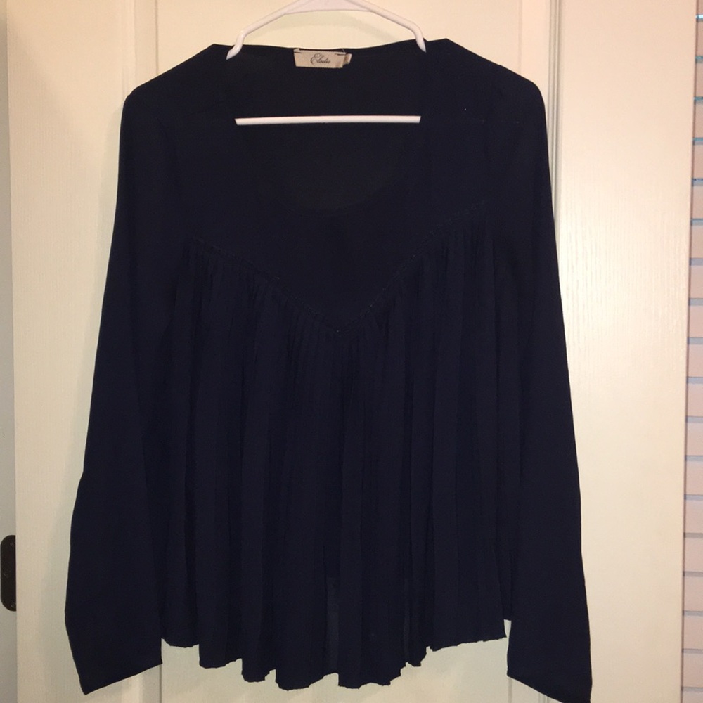Dark blue soft long sleeve silk type shirt